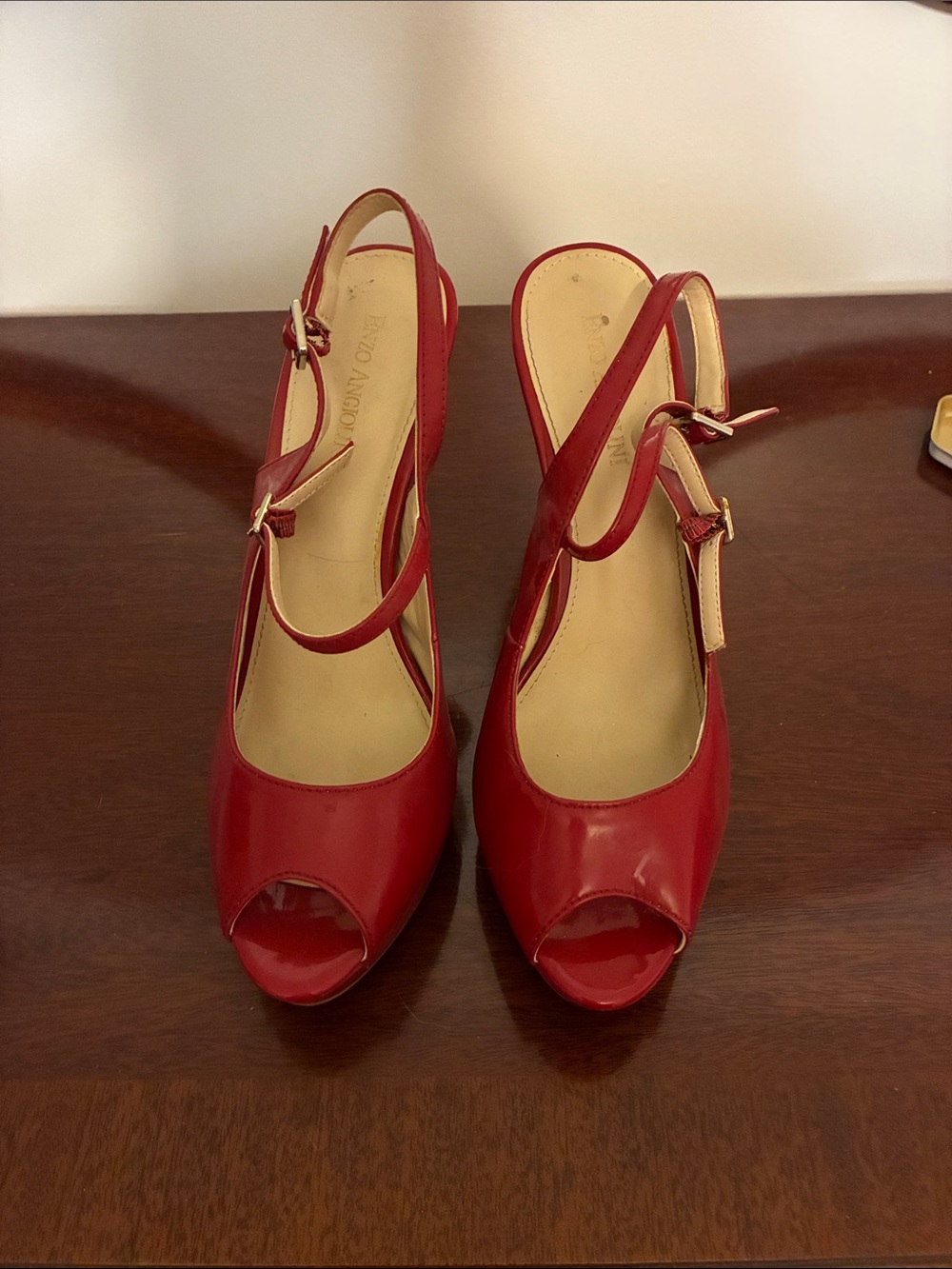 Enzo Angiolini Red Peep-Toe Slingback Heels